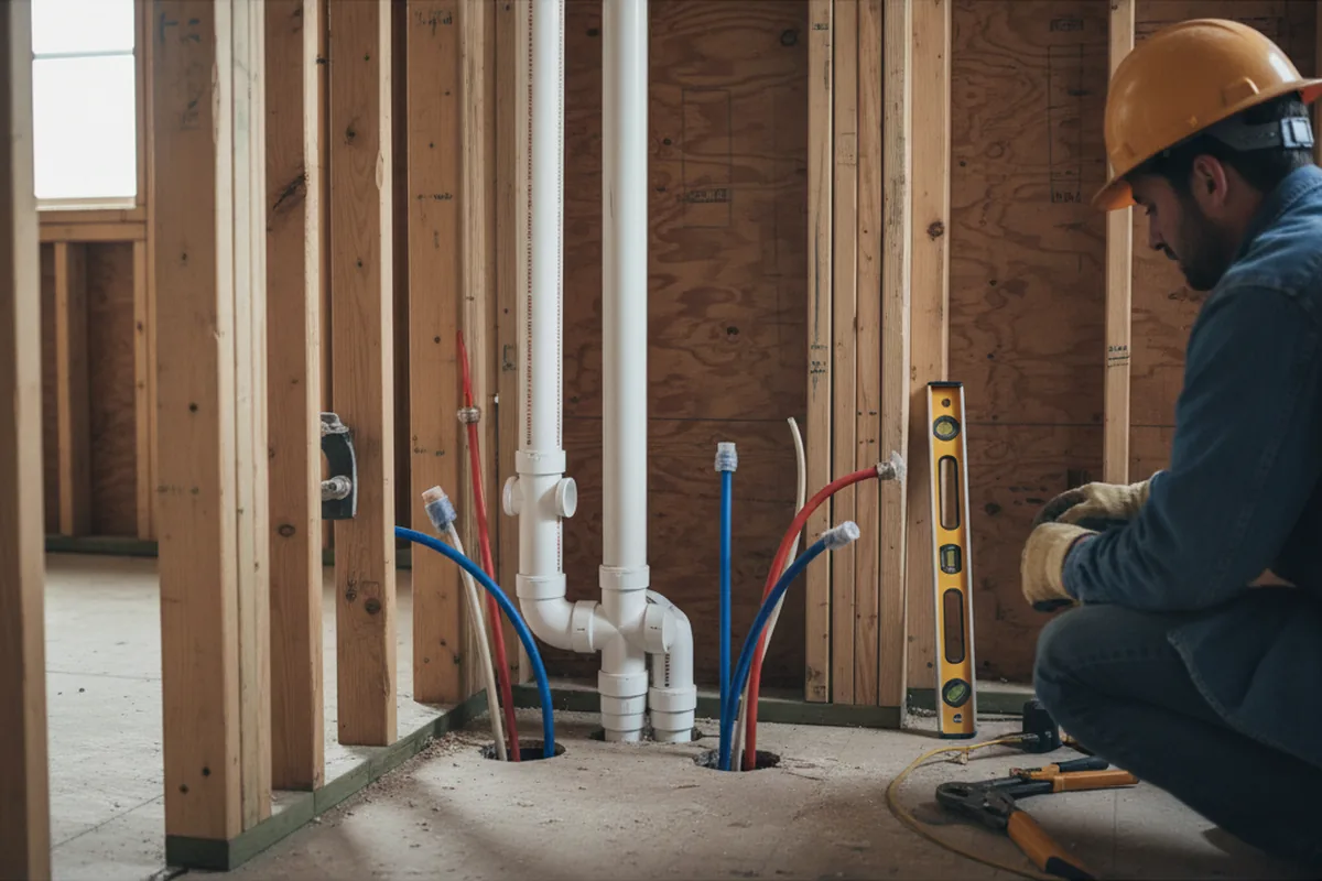 Drain and supply rough-in during Garbage Disposal Repair in Johnson